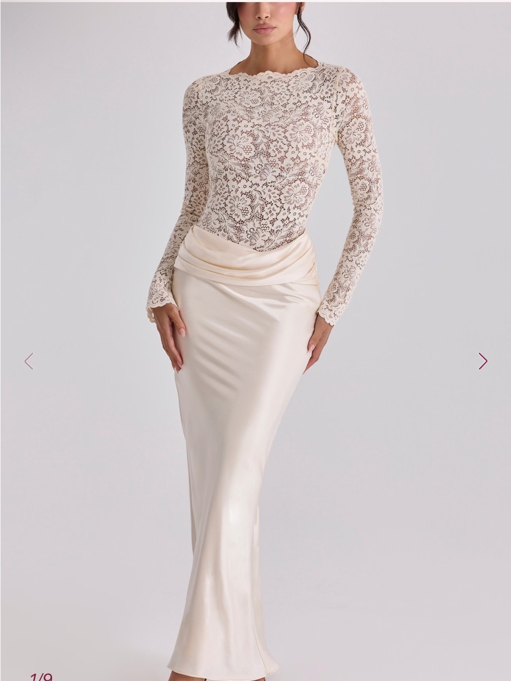 House of CB Beau Vintage Ivory Satin Draped Maxi Skirt size M
